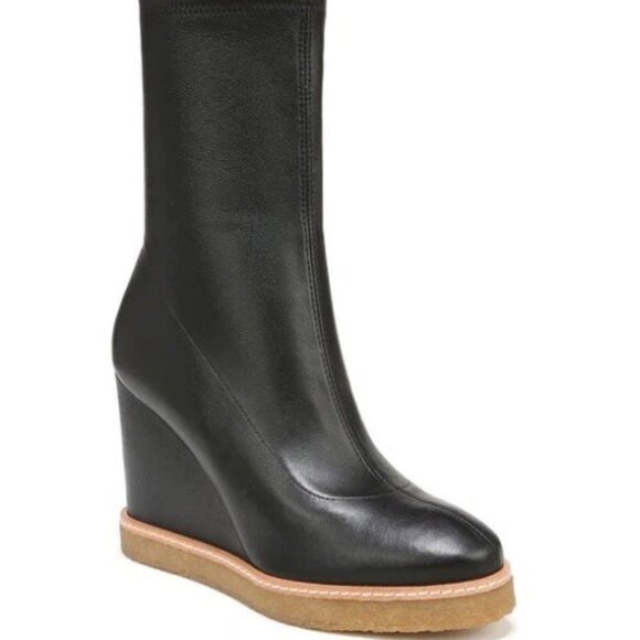 Veronica Beard Arlo Black Leather Stretch Wedge Ankle Booties Boots 8M - Picture 1 of 12